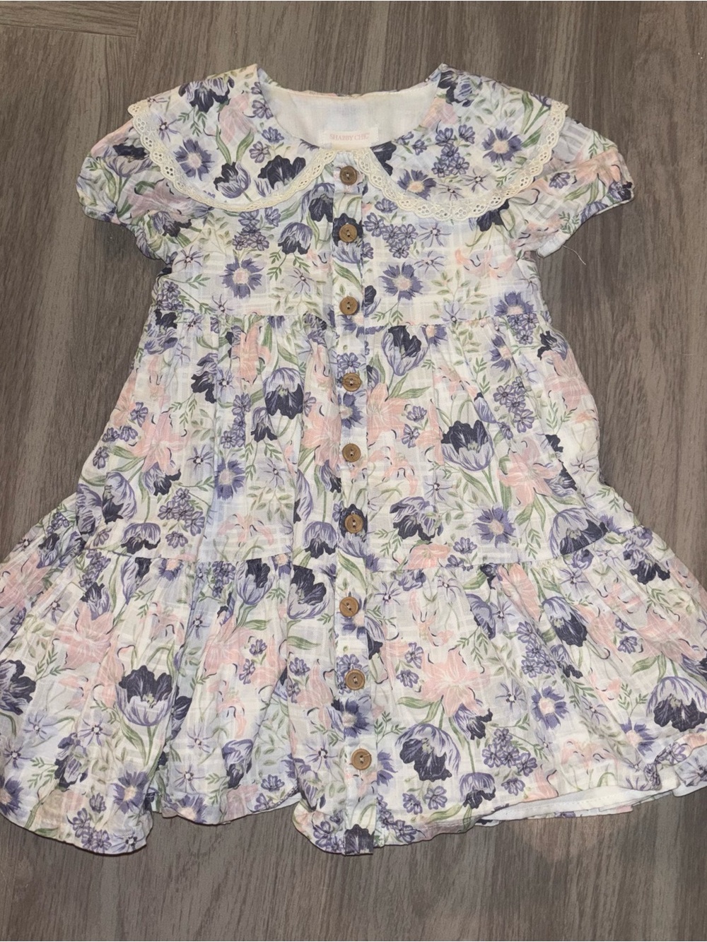 Shabby Chic Floral Button-Front Dress in Pastel Pink & Lavender